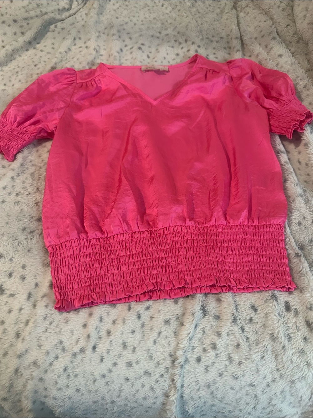 Philosophy Bright Pink V-Neck Smocked Hem Blouse